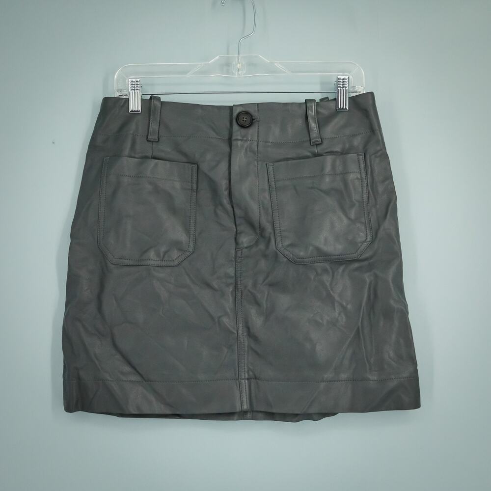 Maeve Anthropologie Size Medium M Colette Gray Faux Leather Pockets Mini Skirt - Picture 2 of 7